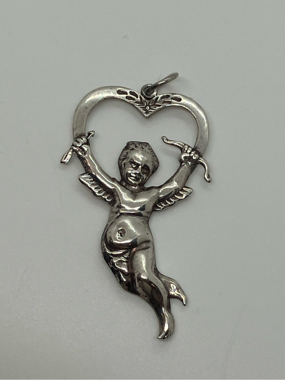 Vtg 925 Sterling Silver Art Nouveau Style Cupid Heart Necklace Pendant